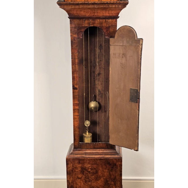 Queen Anne Burl Walnut Long Case Clock by Thomas Perkins For Sale - Image 4 of 12