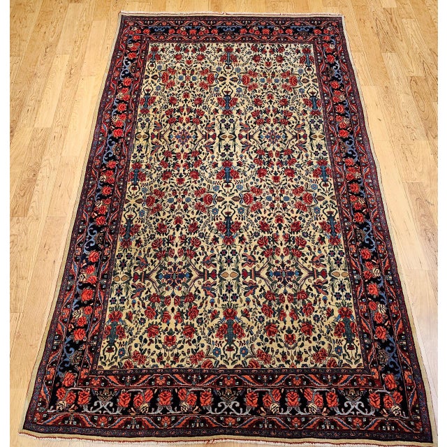 Vintage Bidjar Area Rug, Hand-Knotted Wool, All-Over Golfarang Floral Pattern, Yellow & Red, 5x9 For Sale - Image 15 of 18