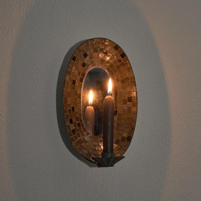 Candle Sconce with Mirror and Mosaic, 1950s For Sale - Image 4 of 13