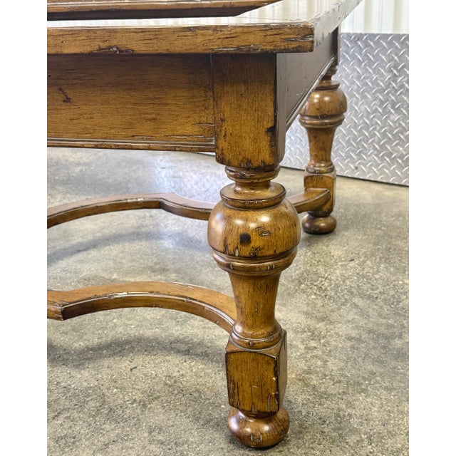William and Mary Style Rustic Wood Glass Top Farmhouse Coffee Table For Sale In New York - Image 6 of 10