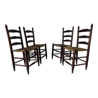 Vintage French Country Ladder Back Dining Chairs With Rush Seats - Set of Four For Sale