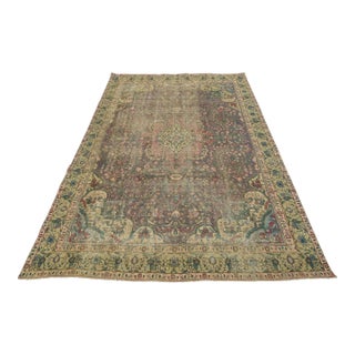 Tabriz Rug 9’5” X 12’3” Violet Wool Vintage Distressed Hand-Knotted Carpet For Sale