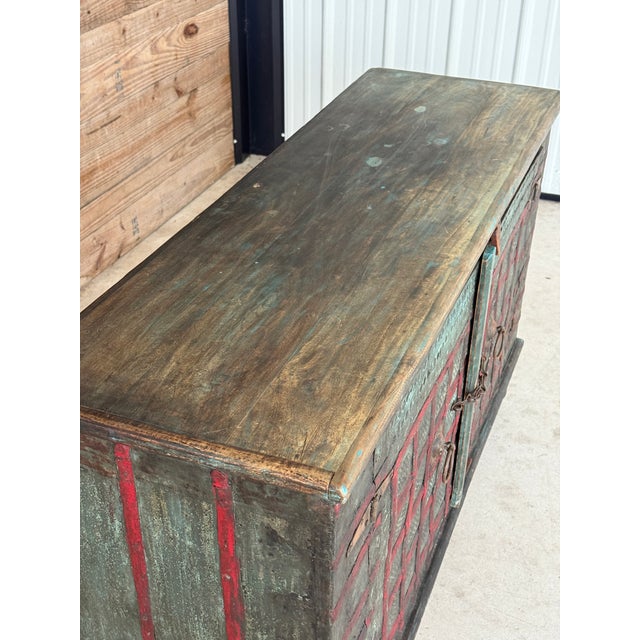 Early 20th Century-Anglo-Indian Painted Wood Cabinet With Iron Accents and Original Patina For Sale - Image 9 of 12