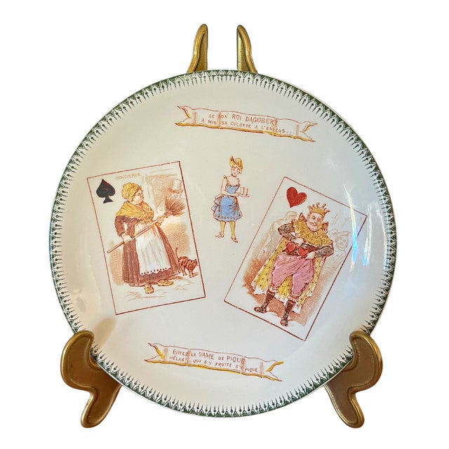 Late 19th Century 19th Century Set of 6 French Majolica Choisy-Le-Roi Plates, Humour Playing Cards For Sale - Image 5 of 8