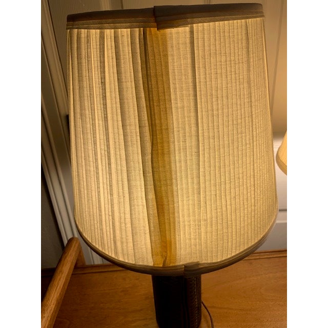Vintage Brass Brutalist Style Pair Lamps Set of 2 Original Shades For Sale - Image 10 of 18