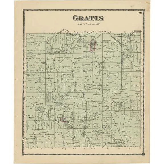 Antique Map of Gratis Ohio by Titus, 1871 For Sale