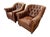 Wood Restoration Hardware Distressed Leather Club Chairs, Pair – Tufted English Library Lounge Chairs With Rolled Arms & Brass Casters For Sale - Image 7 of 18