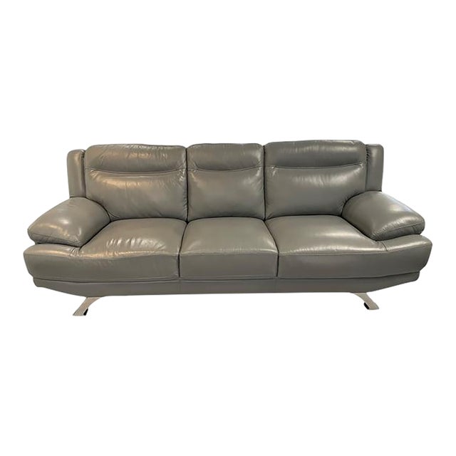 Mid 20th Century Sofia Vergara Modern Gray Leather Sofa 89" For Sale
