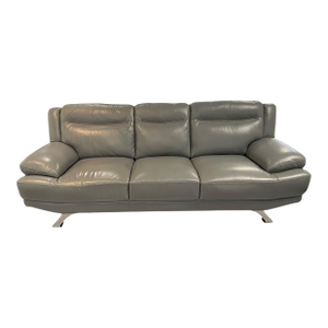 Mid 20th Century Sofia Vergara Modern Gray Leather Sofa 89"