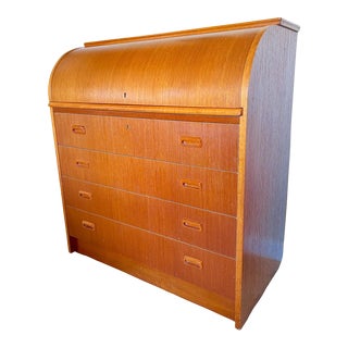 Mid-Century Modern Teak Rolltop Desk Bureau, 1960s For Sale