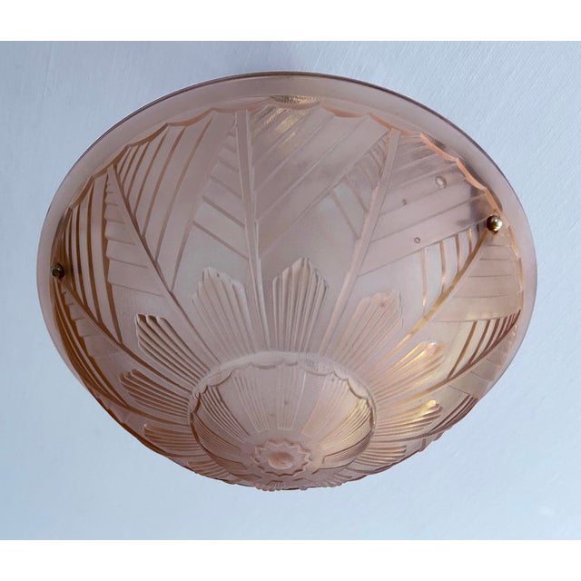 French Art Deco Pink Glass Pendant Light, 1930s For Sale - Image 9 of 18