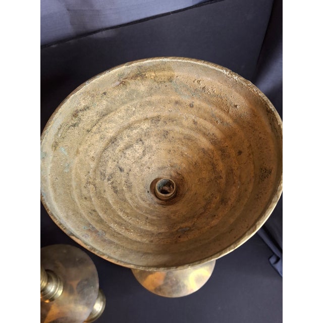 Monumental 19" Antique Brass Synagogue Shabbat Candlesticks - 19th Century For Sale - Image 11 of 13