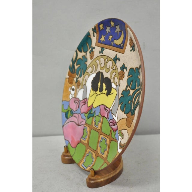 Vintage Judy Miller 10" Art Pottery Decorative Ceramic Plate "Lovers in Bed" For Sale - Image 9 of 10