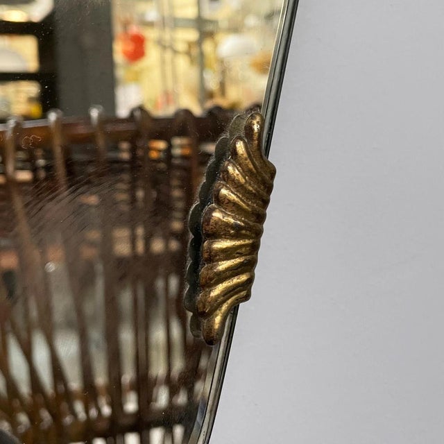 Mid-Century Modern Italian Geometric Wall Mirror in Brass and Wood, 1950s For Sale - Image 11 of 13