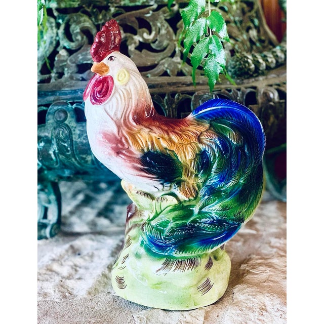 Large Vintage Mid 20th Century Hand Painted Ceramic Rooster For Sale - Image 12 of 12