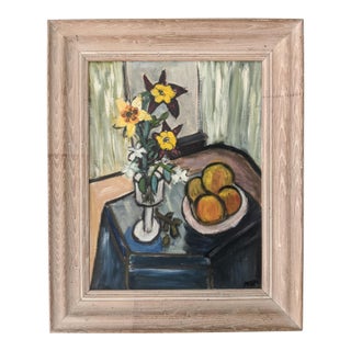 Vintage Original Still Life Modernist Oil Painting Signed by the Artist For Sale