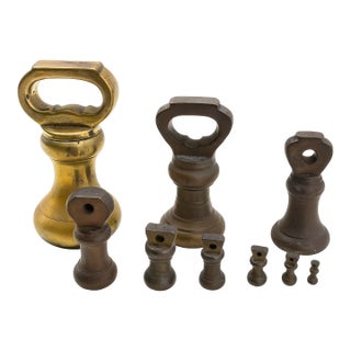 Set of 8 Victorian Brass Bell Weights — 2 Lb to ¼ Oz — c.1900 For Sale