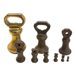 Set of 8 Victorian Brass Bell Weights — 2 Lb to ¼ Oz — c.1900