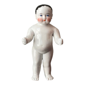 Antique 1820+ German Biedermeier Porcelain Bathing Doll, 8" Tall