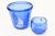 Vintage Light Royal Blue Glass Ice Bucket With Sailboat and Six Round Small Cordial Glasses For Sale - Image 4 of 11