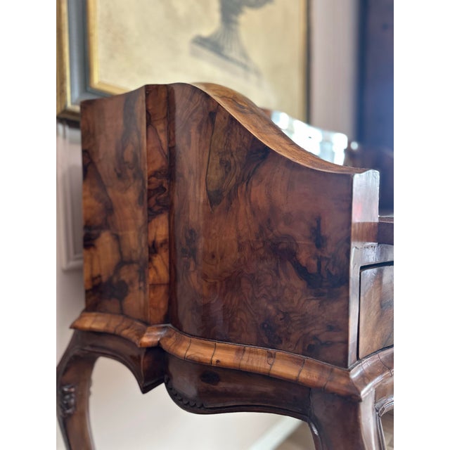 Antique Burr Walnut Fall-Front Bureau Desk in the Queen Anne Revival Style For Sale - Image 4 of 9