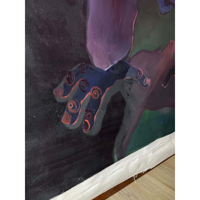 Gorilla Engineer, Coal Fire & Hummingbirds Unstretched Canvas Joni Wildman Oil Painting For Sale In Jacksonville, FL - Image 6 of 13