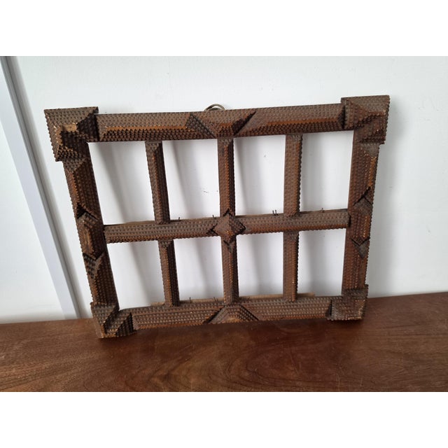 Antique Tramp Art Photo Frame, Folk Art Wooden Picture Frame, Black Forest Style Cabinet Card Holder, Rustic Wall Display For Sale - Image 10 of 12