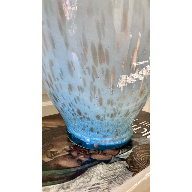 Glass Vintage 1970s–1980s Murano-Style Handblown Art Glass Vase, 21" Tall Blue With Gold Silver Flecks For Sale - Image 7 of 18