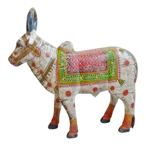 Antique Wood Painted Brahma Cow