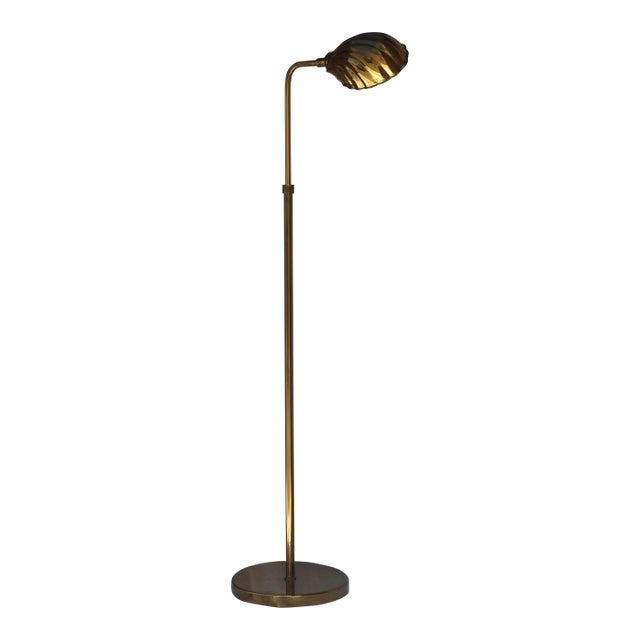 Vintage Brass Clamshell Floor Lamp, in the Style of Frederick Cooper, C. 1970s For Sale