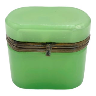 Opaline Casket Green Glass Perfume Box - Set For Sale