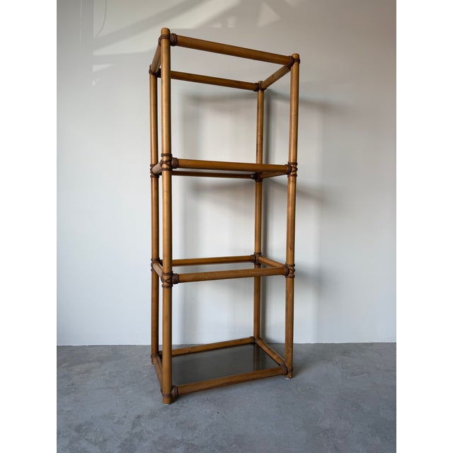 Mid-Century Modern Faux Bamboo & Rush-Wrapped Etagere Bookcase For Sale - Image 10 of 12