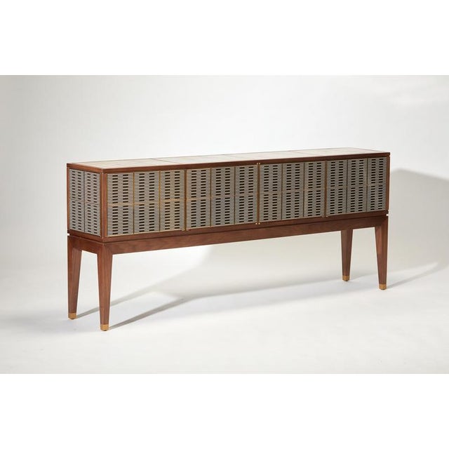 Unique Custom LALA Solid Walnut Structure Bronze Metal Details Sideboard By Reda Amalou Design Dimensions: 131.8 x 34.8 x...