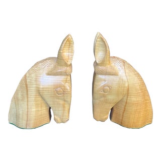 Pair of Wahdih (Watty) Chiltoskey Cherokee Carved Wood Horse Mule Bookends Native American 1960 For Sale