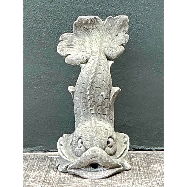 This striking vintage cast concrete sculpture depicts a classical "heraldic dolphin," a motif celebrated in European...