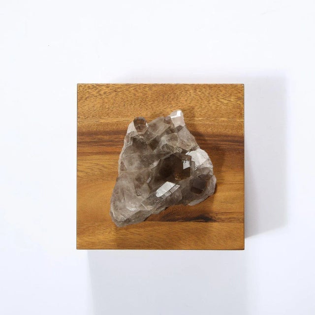 Brown Modernist Bookmatched Walnut Decorative Box With Smoky Quartz Embellishment For Sale - Image 8 of 10