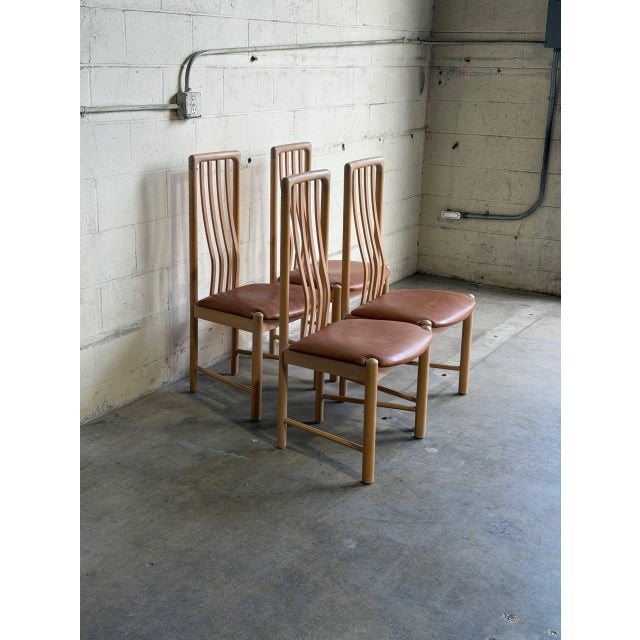 Set of 4 Danish Modern Kvist Dining Chairs in Beech With Leather Seats For Sale In Los Angeles - Image 6 of 10