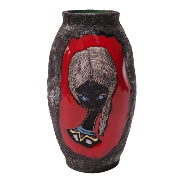 Mid-Century Italian Modern San Marino Fat Lava Ceramic and Enamel Vase For Sale