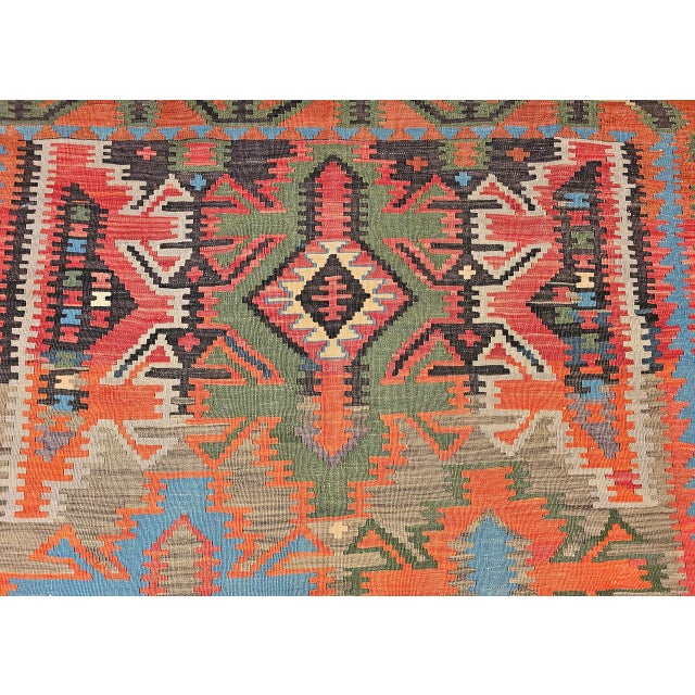 Antique Caucasian Kazak Kilim, Handwoven Wool, Geometric Design, Terracotta & Turquoise, 6x11 For Sale In Chicago - Image 6 of 18