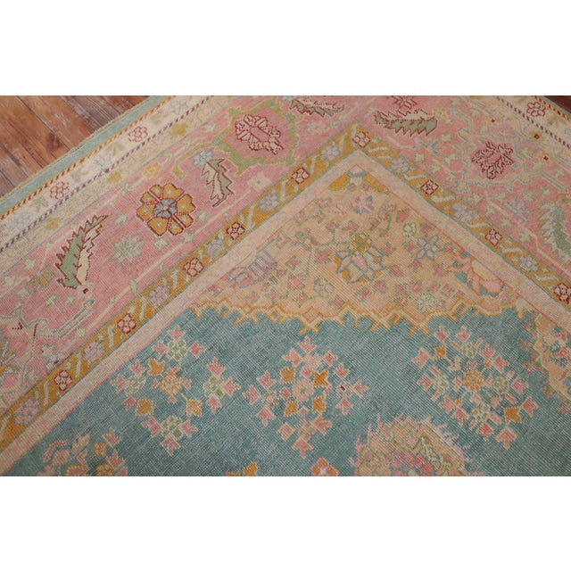 Contemporary 1900s Exhilarating Teal Pink Oversize Oushak Rug - 13'4" x 15'8" For Sale - Image 3 of 6