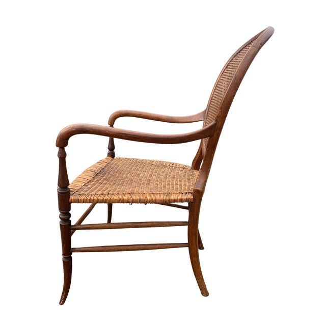 Victorian Beechwood Bergere Open Frame Elbow Chair with Rattan Seat. A Classic elbow chair, ideal for an hallway or...