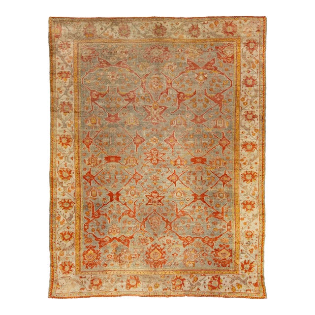 Turkish Oushak Antique Wool Rug Handmade Featuring a Floral Pattern in Rust For Sale