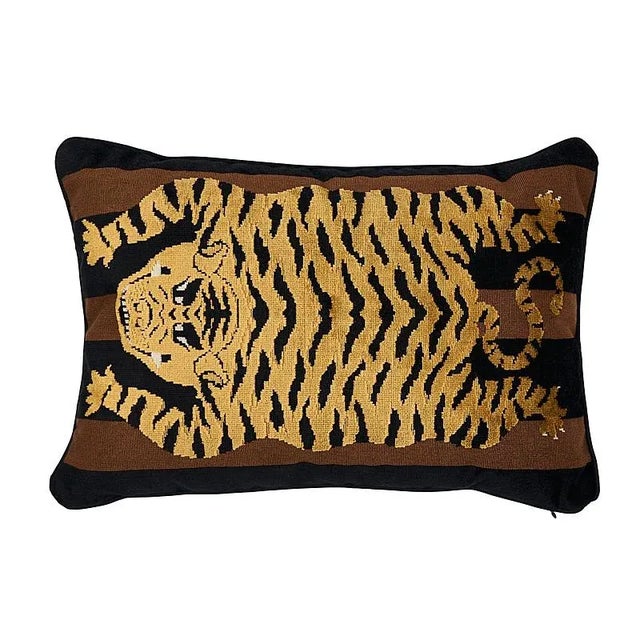 2020s Schumacher Jokhang Tiger Velvet Pillow For Sale - Image 5 of 5