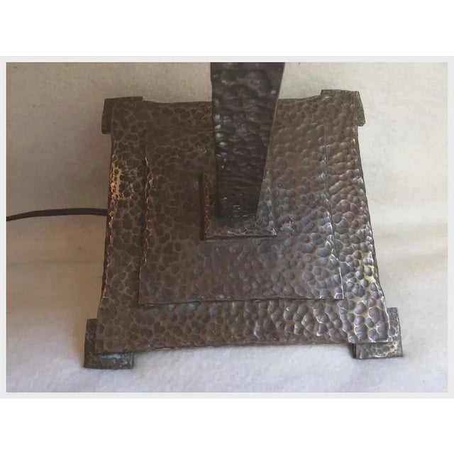 Antique Arts & Crafts, Mission Hand Hammered Bronze Lamp For Sale - Image 9 of 10