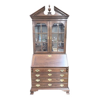 Late 20th Century Statton Old Towne Cherry Secretary Bookcase With Broken Pediment For Sale