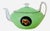 Art deco (1920-1930s) 3-piece porcelain tea set with teapot, sugar bowl, creamer and lids in jade green and decorated with...