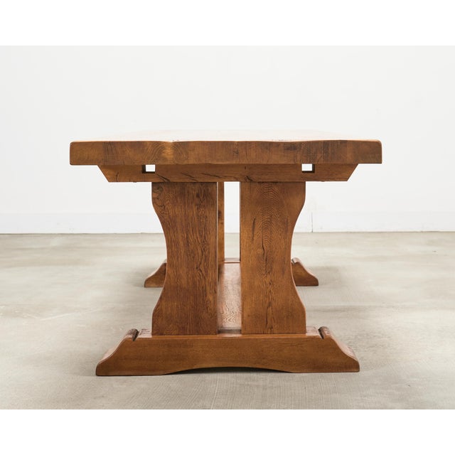 French Provincial Oak Country Farmhouse Trestle Dining Table For Sale In Sacramento - Image 6 of 18