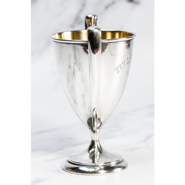 1910s Gleaming Double Handle Antique Sterling Silver Small Trophy Cup Home Decor For Sale - Image 5 of 10