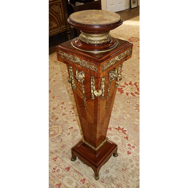 Wood Early 20th Century Bronze Mounted French Louis XV Style Kingwood Column Pedestal For Sale - Image 7 of 11