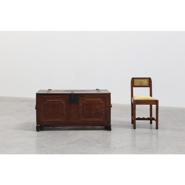 A substantial Flemish oak blanket chest dated 1825, showcasing the robust craftsmanship and practical design of early...
